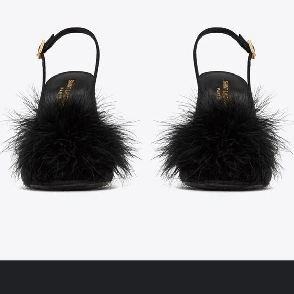 Mae Slingback Sandals In Crepe Satin With Feathers - Picture 6 of 11